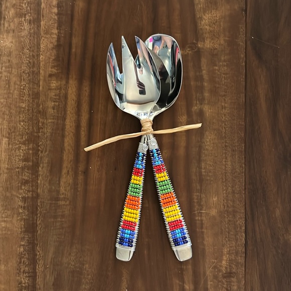 Other - Artisan crafted serving set, Spoon, and Spork wired & beaded rainbow 8” …